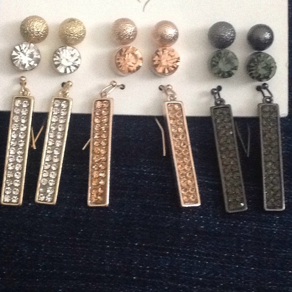 New 9 pairs earrings bar stud rhinestone - Picture 2 of 4